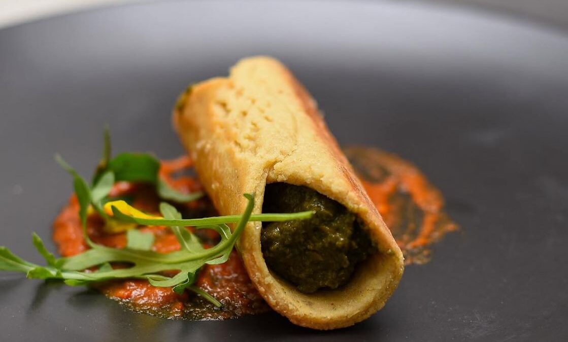 Plantain Tart with Edika Ikong Mousse & Smoked Pepper Emulsion